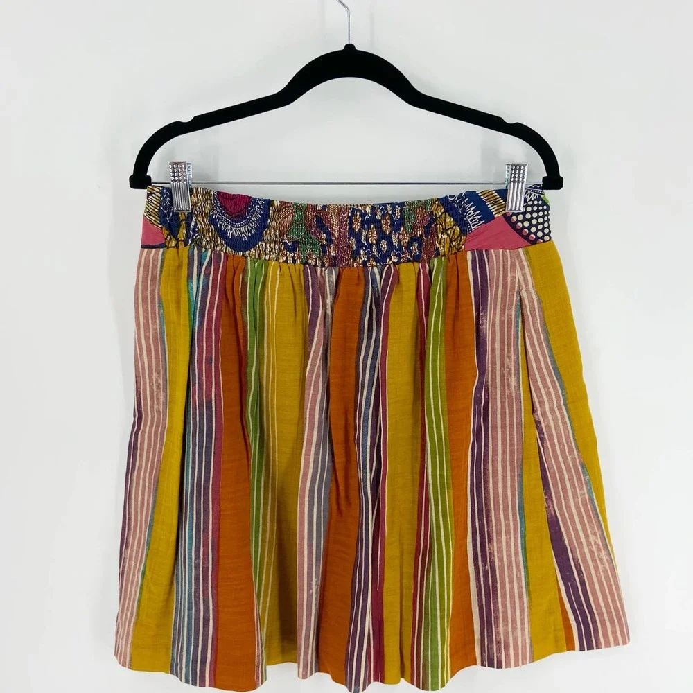Edme & Esyllte Anthropologie Multicolor Cotton Striped A-Line Skirt Size 10